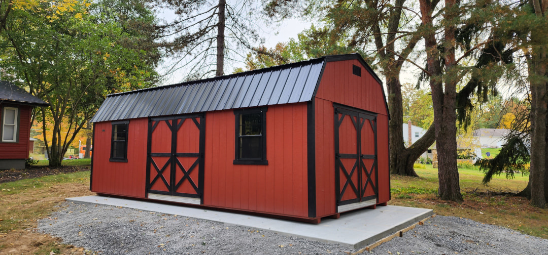 red shed with double doors