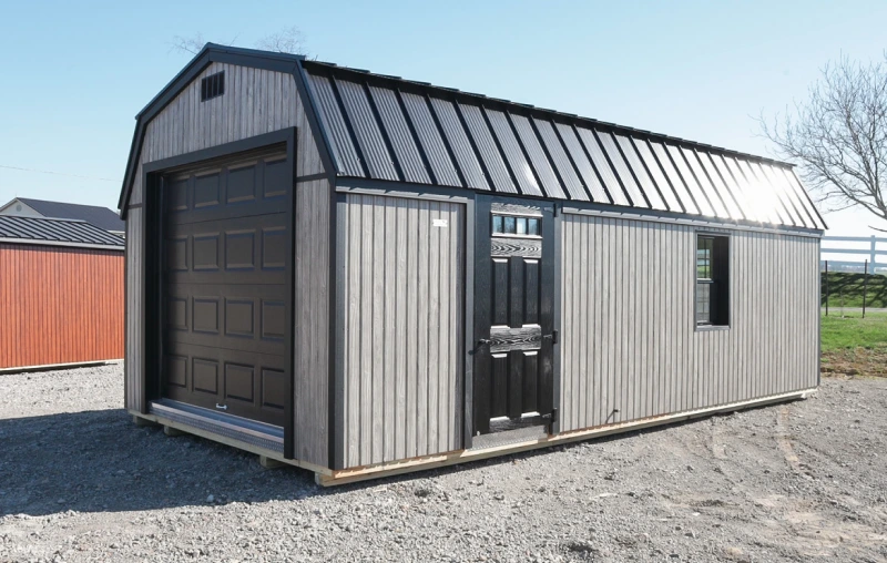 the columbus barn shed with rollup garage door and windows